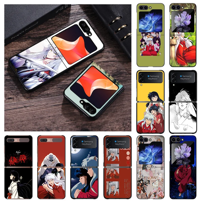 Black Matte Phone Case For Samsung Galaxy Z Flip6 Flip 6 5 4 3 Flip3 Flip4 Flip5 5G Inuyasha Anime Sesshomaru Hard Shell Cover