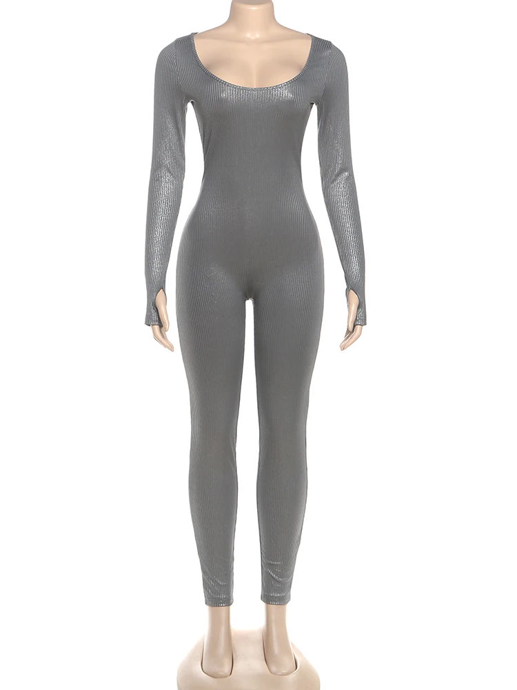 Cutenew セクシーな明るいシルクジャンプスーツ女性コケットローネックフルスリーブクラシックファッションシックストレッチスキニーワークアウトストリートウェア