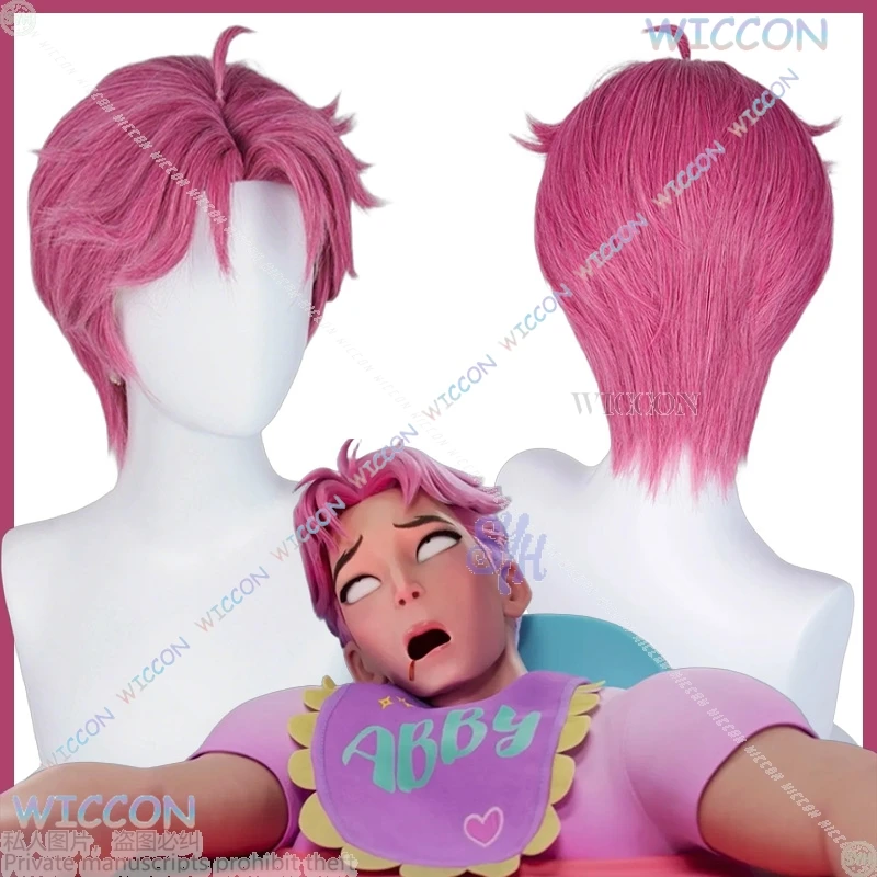 

Saja Boys Abby Cosplay Kpop Demon Anime Hair Pink Short Wigs Heat Resistant Synthetic Hair Wigs + Wig Cap Halloween Christmas