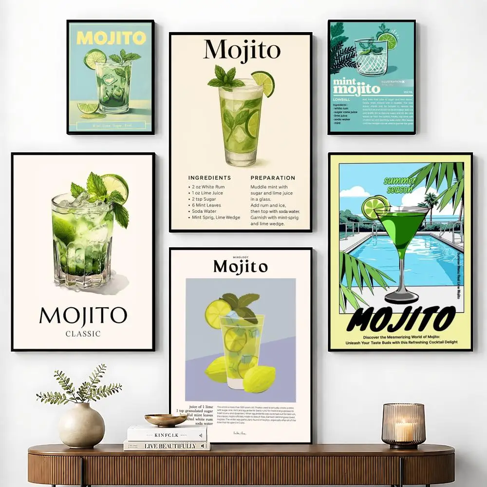 Cocktail Drink Mojito Poster Perfect Sticker Self Adhesive for Office Home Theater Wall Art Decor Fancy Gift