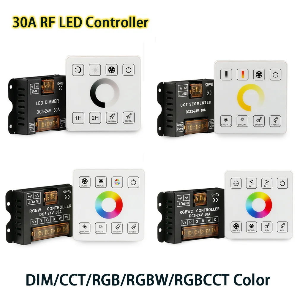 DC5V 12V 24V RF LED Dimmer 30A 50A Wireless LED Controller 2.4G Touch Panel Switch For 5050 COB CCT/RGB/RGBW/RGBCCT LED Strip