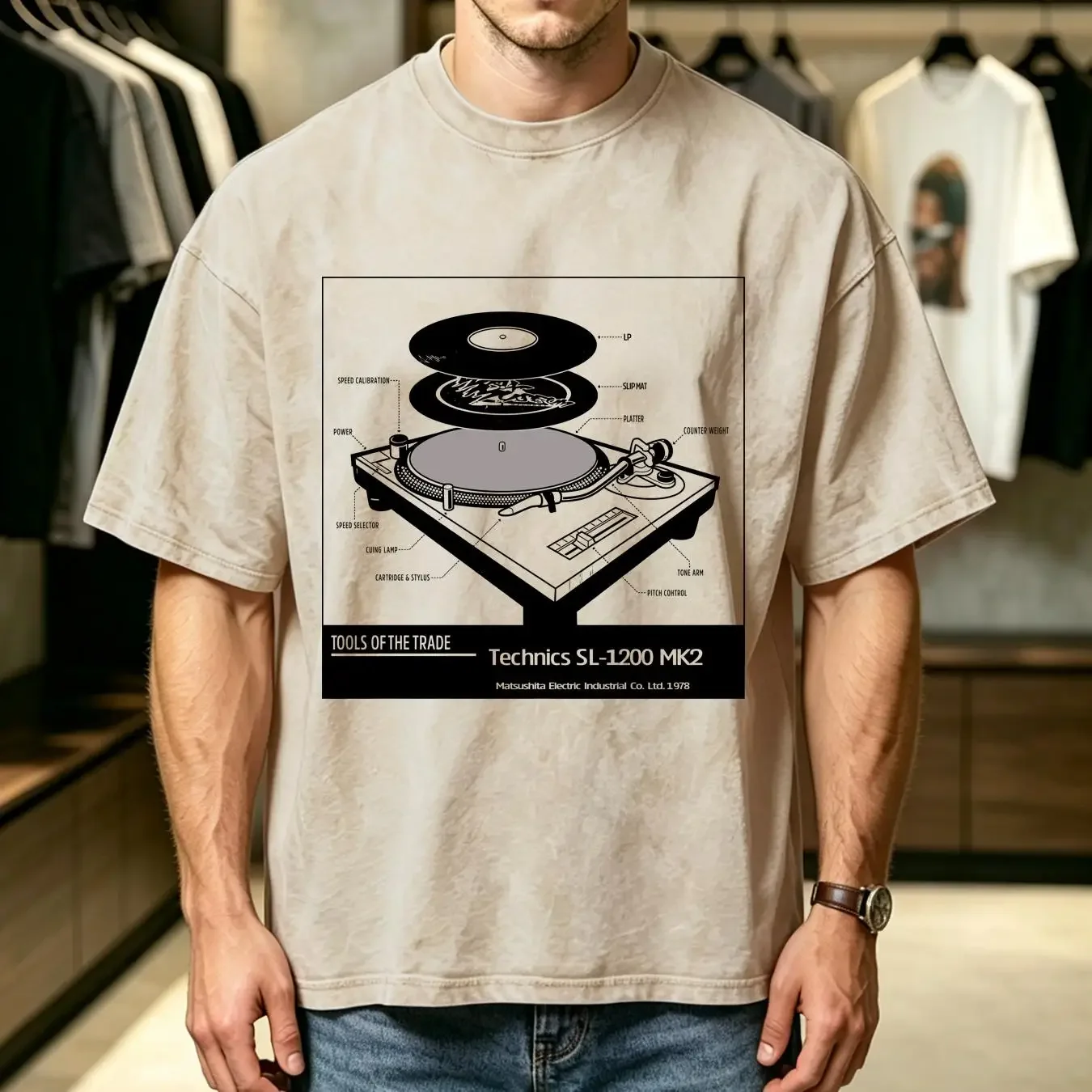 washed T Shirt Technics SL 1200 MK2 vintage Washed Stretched Casual fashion Unisex homme Comfortable Soft Top For Everyday Wear