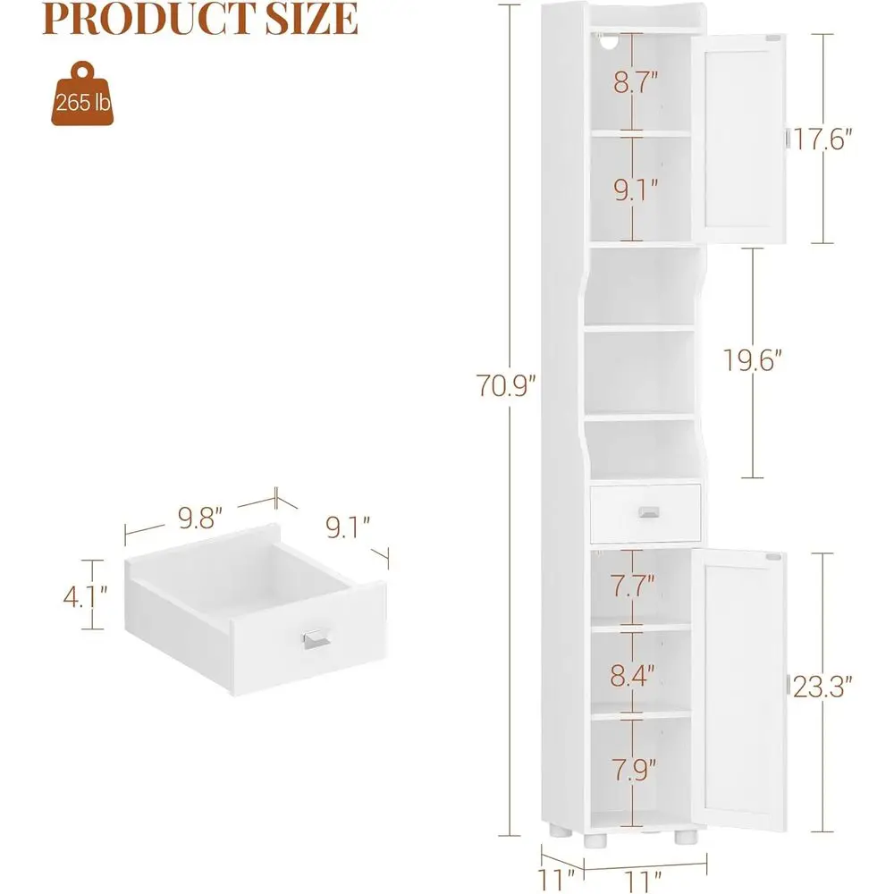 Szafka łazienkowa, wysoka szafka łazienkowa, wolnostojąca szafka podłogowa z 2 drzwiami i 1 szufladą, organizer na toaletę z A