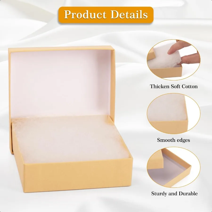 Scatole regalo marroni per gioielli in cartone Confezione da 20 Scatole portagioie piccole in cartone da 3,5 × 3,5 × 1 pollici con imbottitura in cotone e coperchi per l'applicazione