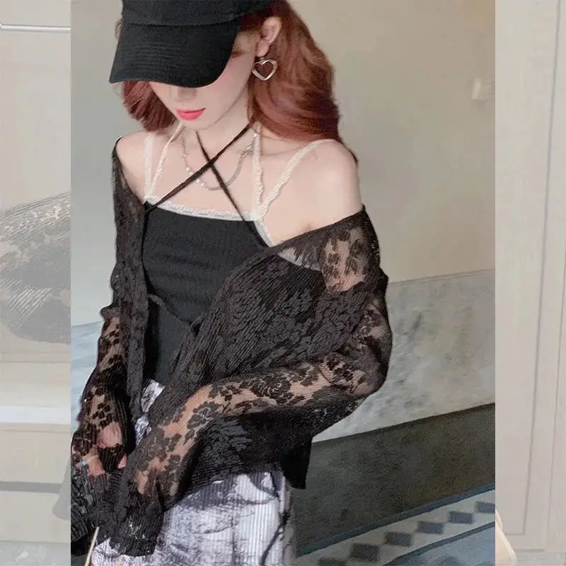 

Shirts Women Baggy Leisure All-match Elegant Lace Trendy Sweet Summer New Temperament French Style Female Sun-proof Beautiful