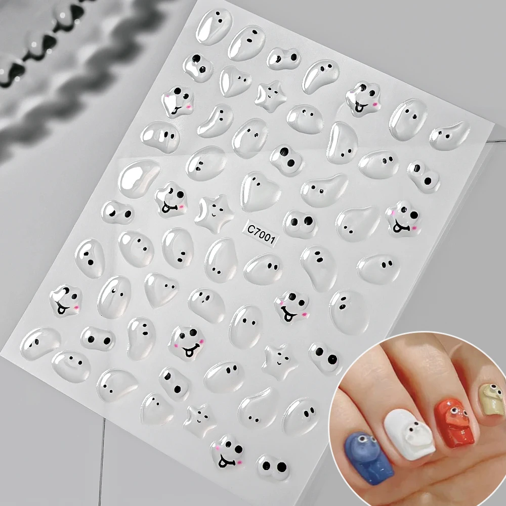 4Pcs/Lot Weird Mouth Nail Art Sticker Cute Jelly Bean 5D Manicure Decoration Sticker Funny Expression Adhesive DIY Slider Decals