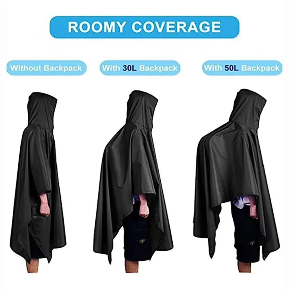 3 In 1 Outdoor Raincoat Hooded Sleeve Waterproof Rain Poncho Motorcycle Rain Cover Camping Hiking Travel Rainwear Tent