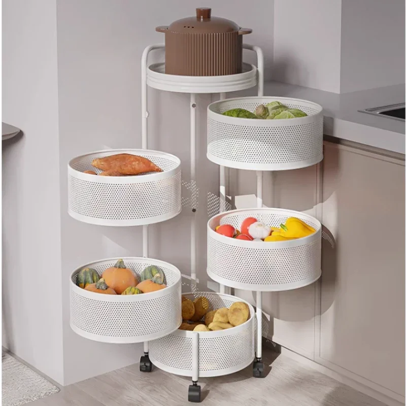 

Nordic Rotating Storage Shelf Kitchen Floor-mounted Storage Cart Multi-layer Movable Vegetable Basket Living Room Snack Shelf