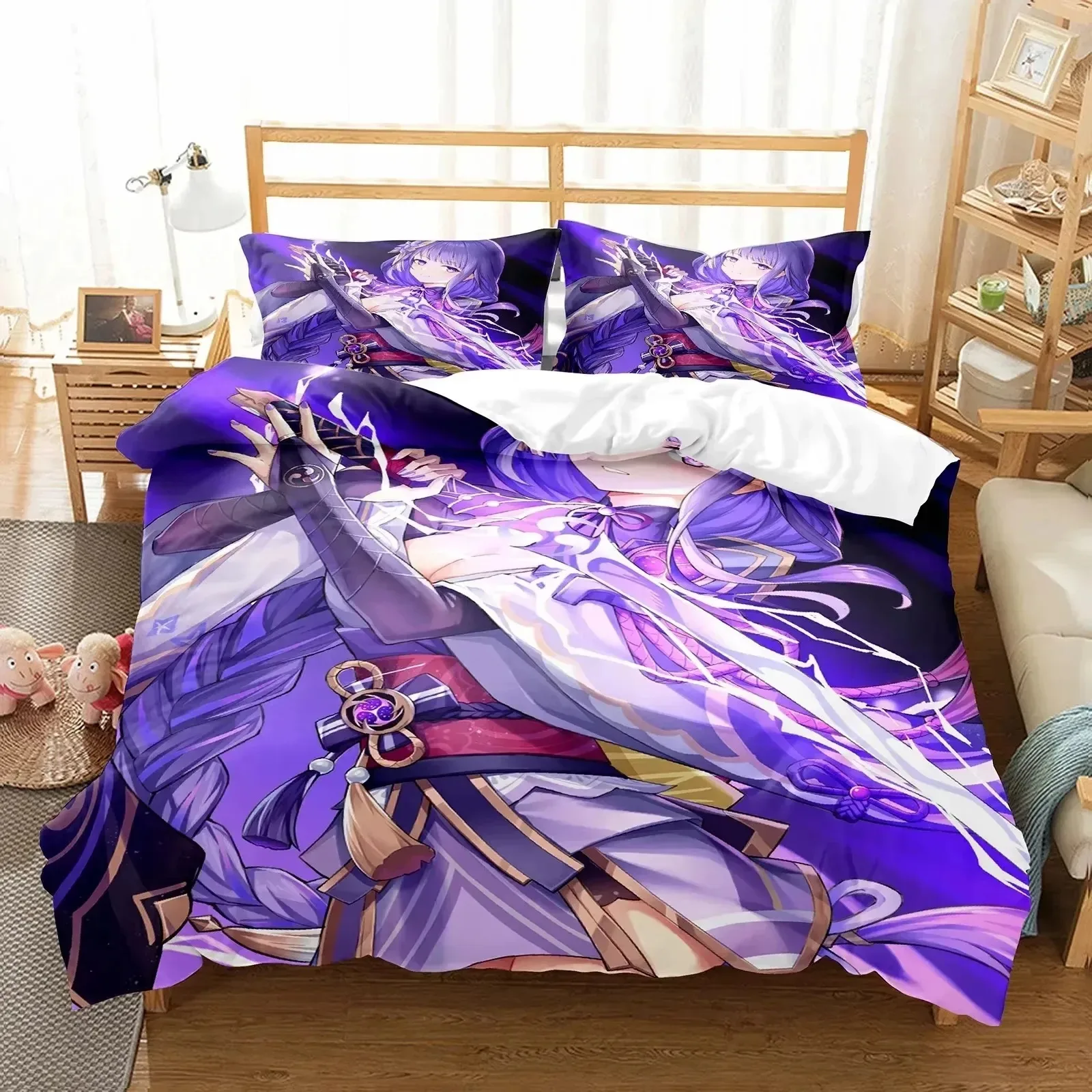 

Anime Girl Genshin Impact Beelzebul Bedding Set 3D Printed Suitable for Bedroom Duvet Cover Set With Pillowcases Home Textile