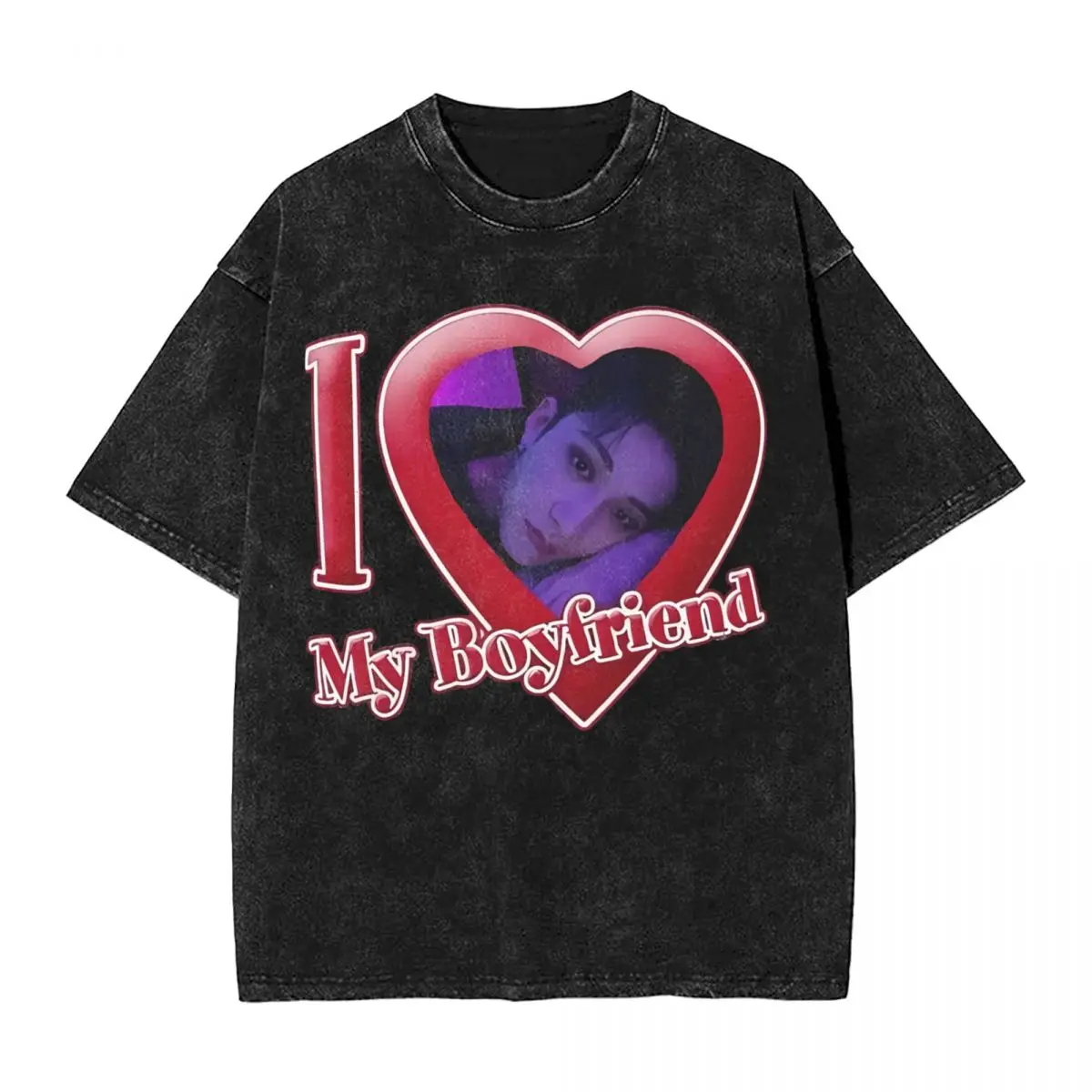 I Love My Boyfriend Bang Chan Washed T Shirt Men Streetwear Cotton T-Shirts Summer O Neck Popular Tee Shirt Plus Size Clothes