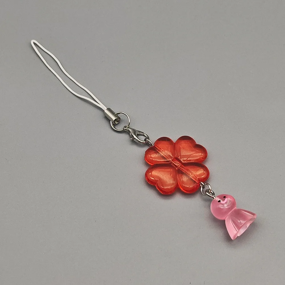 

Cellphone Strap Sunny Doll Phone Charms Y2K Sweet Key Chain Mobile Phone Lanyard Lucky Handmade Leaf Clover Pendant Bag Charm