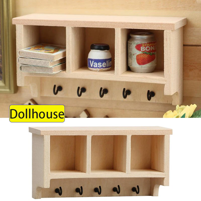 ชั้นวางของติดผนังจำลองขนาด 1/12 สำหรับบ้านตุ๊กตา ของตกแต่งบ้านตุ๊กตา เฟอร์นิเจอร์จำลอง อุปกรณ์ตกแต่งบ้านตุ๊กตา