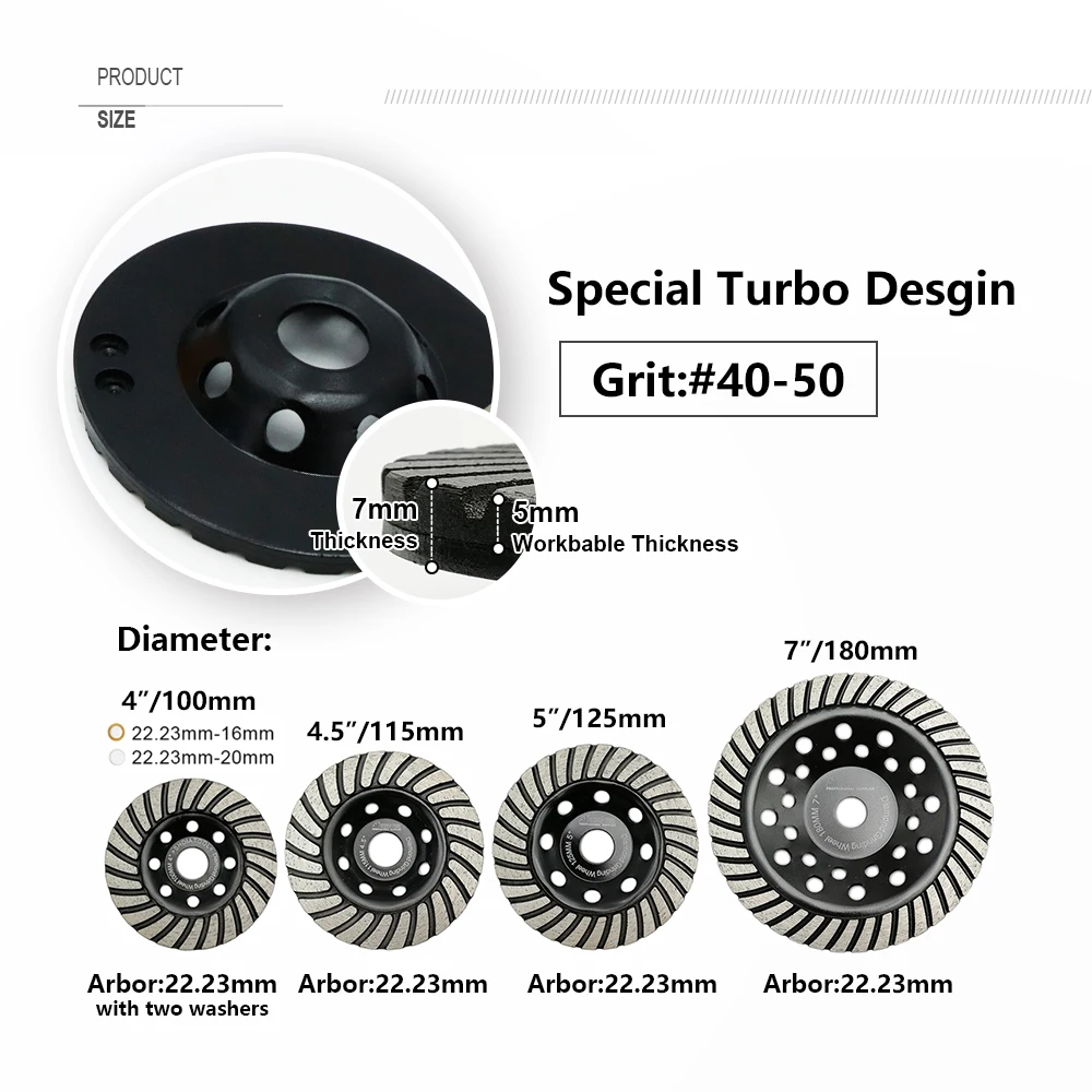 DIATOOL Diamond Turbo Row Grinding Cup Wheel Grinding Disc Diameter 100mm 115mm 125mm 180mm