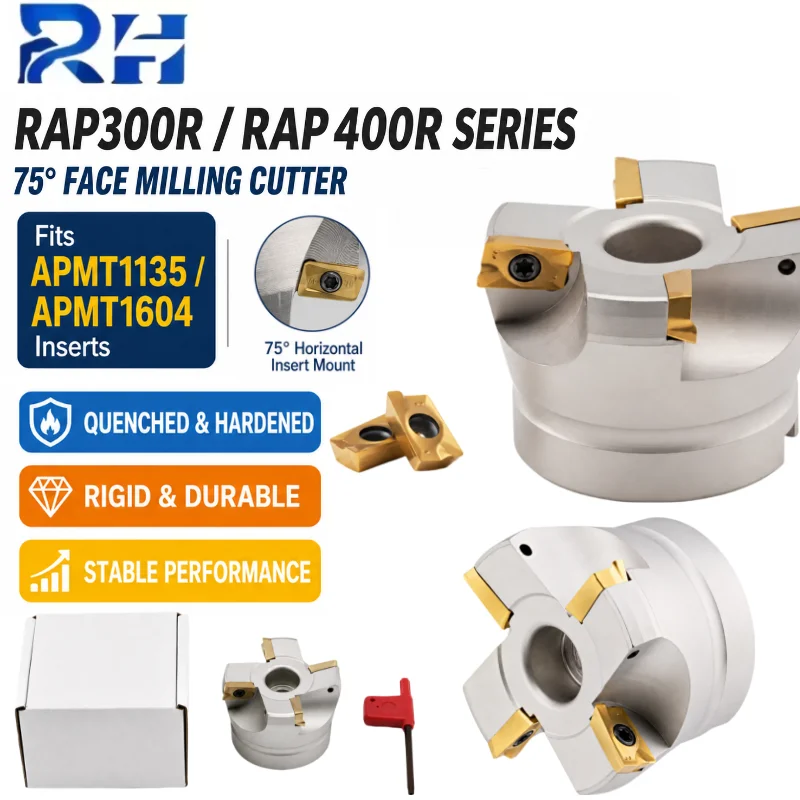 RAP300R 400R 75° Positive Face Mill Cutter 50-22-4T 63-22-4T 80-27-5T Horizontal Cutter Head for APMT1604 CNC Milling Machine