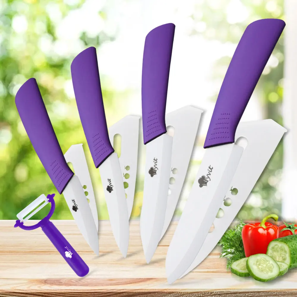 MYVIT Ceramic Knife Set with Sheaths Kitchen Knife Chef's Set Utility Fruit Paring Knife Meat Cleaver Filleting Knives