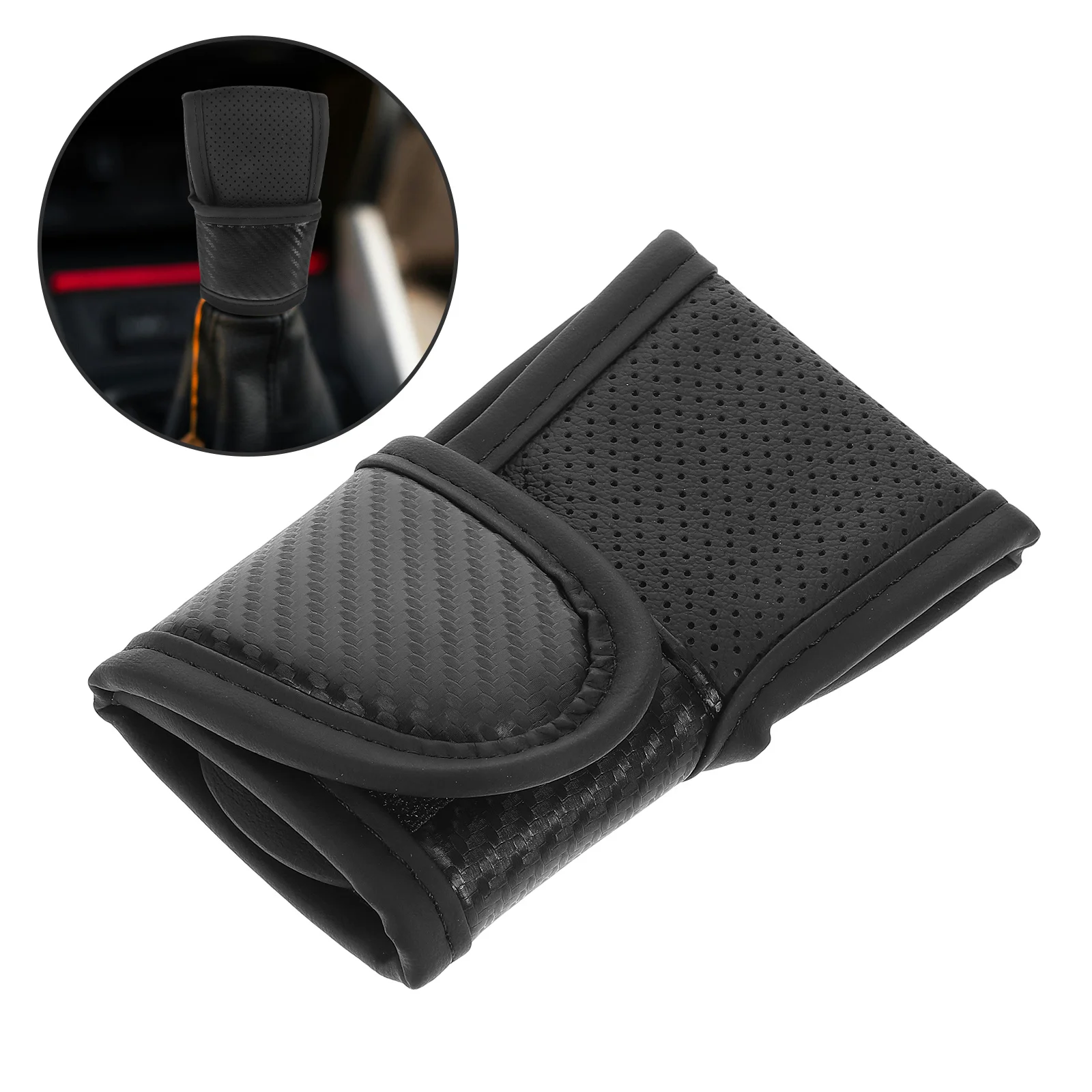 

Pu Gear Cover Anti-Slip Stain Resistant Durable Universal Fit Carbon Fiber Texture Breathable Car Interior Accessory Lever
