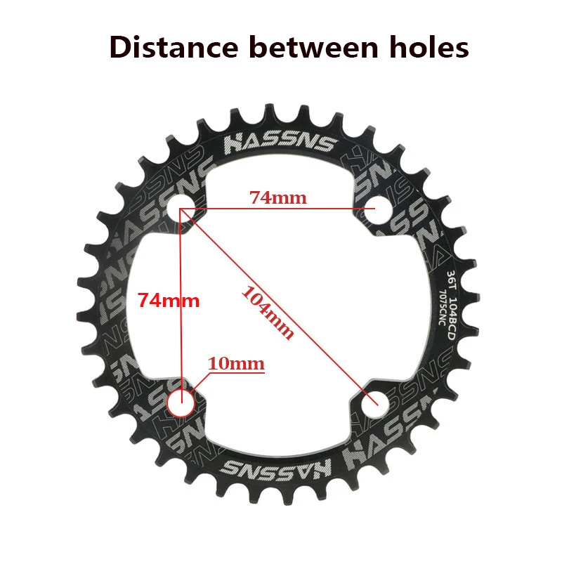 Plato de bicicleta de montaña ultraligero, redondo, estrecho, ancho, 104BCD-32T 34T 36T 38T 40T 42T, diente de bielas 104BCD, 4 pernos, rueda de cadena