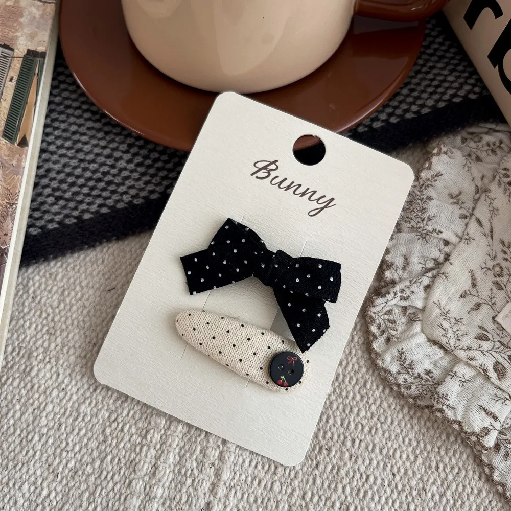 

Linen Black White Dot Bow Hair Clip for Kids Fabric Lace Heart Side Bangs Clip Hair Accessories Hair Pin