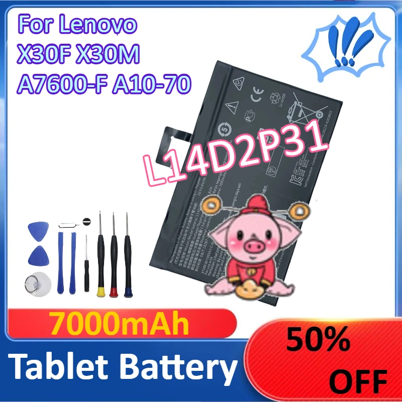 

New L14D2P31 7000mAh Tablet Battery for Lenovo X30F X30M A7600-F A10-70 + Tools