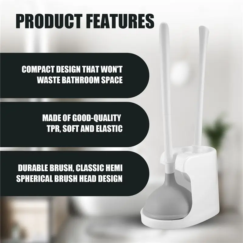 ABSJ-Toilet Plunger And Brush 2-In-1 Toilet Bowl Brush Plunger Set With Holder For Bathroom Cleaning Tools Combo With Stand view 4