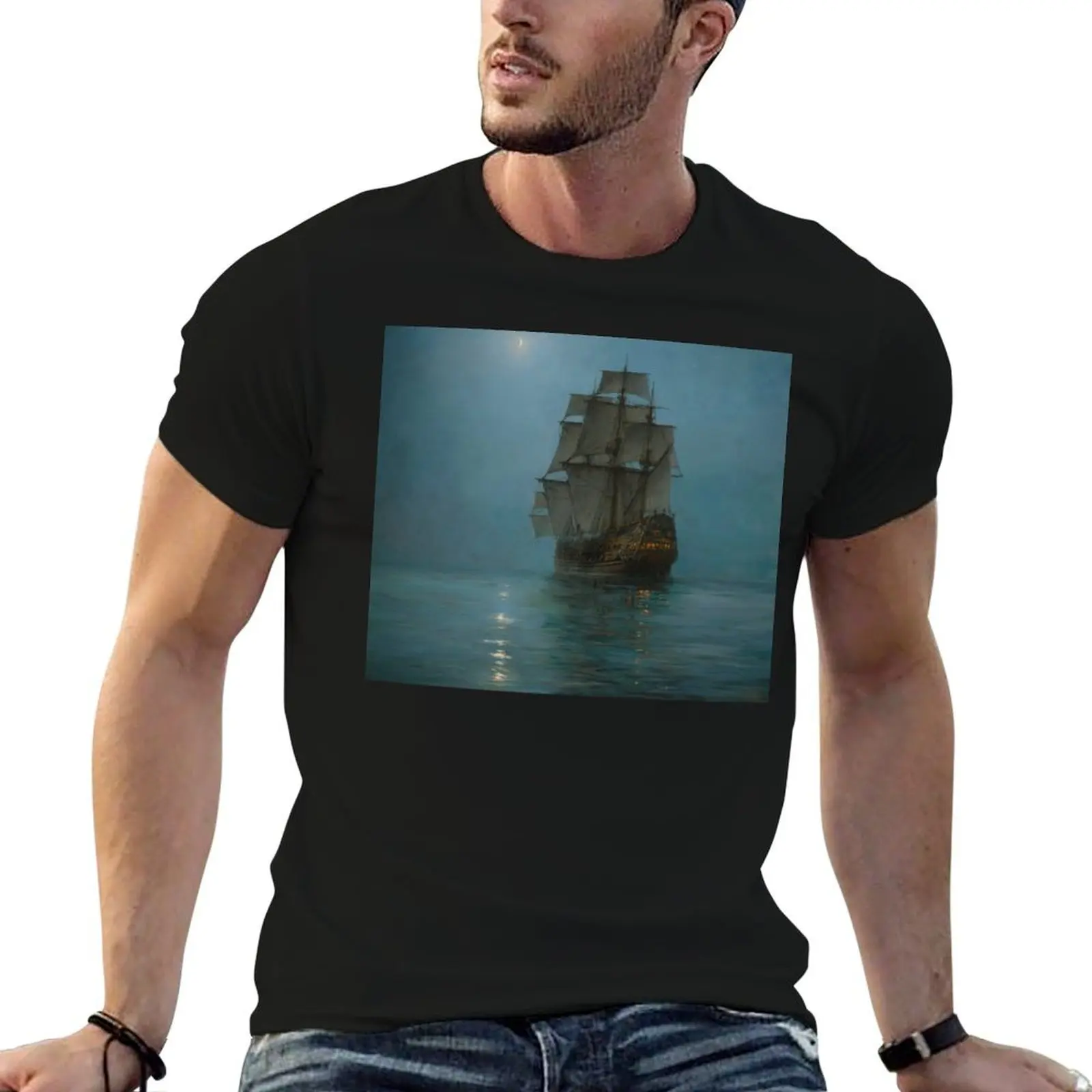 Camiseta The Crescent Moon, de Montague Dawson, camiseta informal para hombre, camiseta gráfica para hombre, camisetas gráficas para hombre