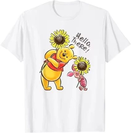 

Little Bear Winnie, Little Pig Hello over there, cotton T-shirt, Sunflower Friend printed short-sleeved shirt