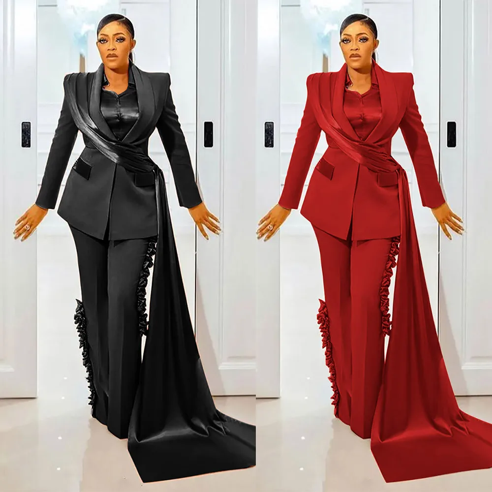 2 Pieces Designer Ruffles Women Pant Suits Formal Office Female Suit Lady Blazer Wear Prom Party Business Outfits