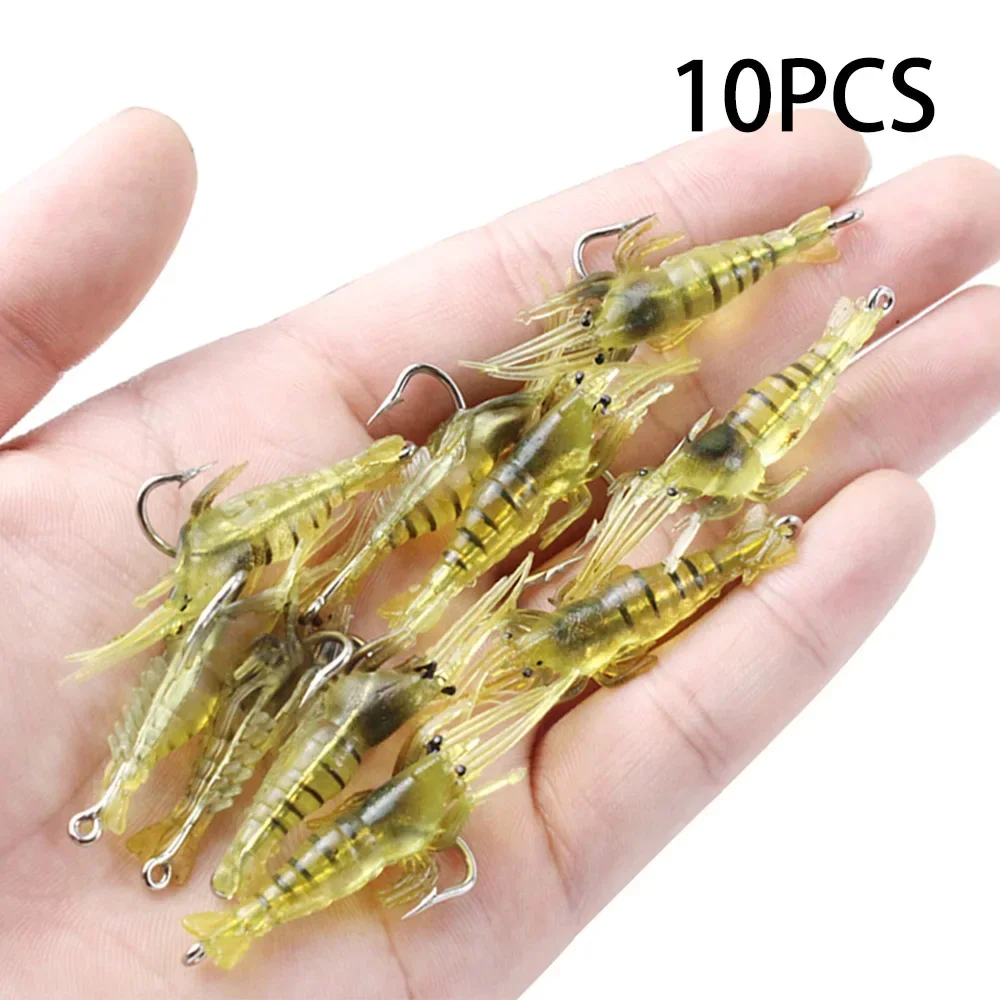 10 Uds simulación suave camarón señuelo anzuelo Crankbaits aparejos de pesca Señuelos de Pesca cebo Artificial Wobblers para curricán