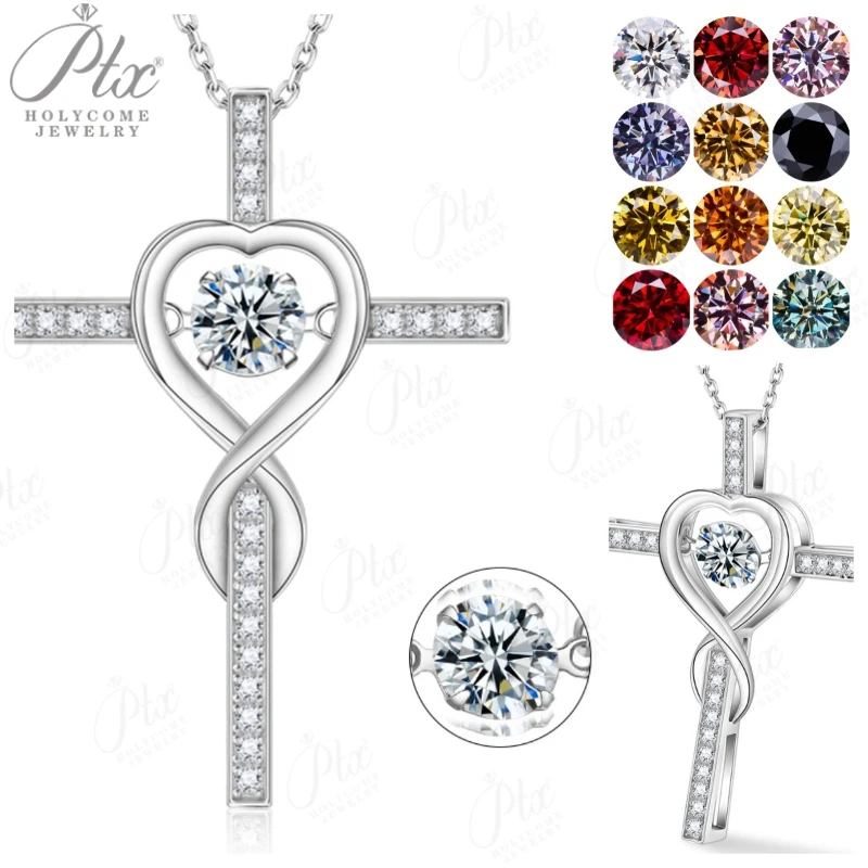 

Moissanite Pendant Love Cross Necklace 12 Colors 925 Sterling Sliver Fine Jewelry Necklace Birth Stones Lady Wedding Gift Jewel