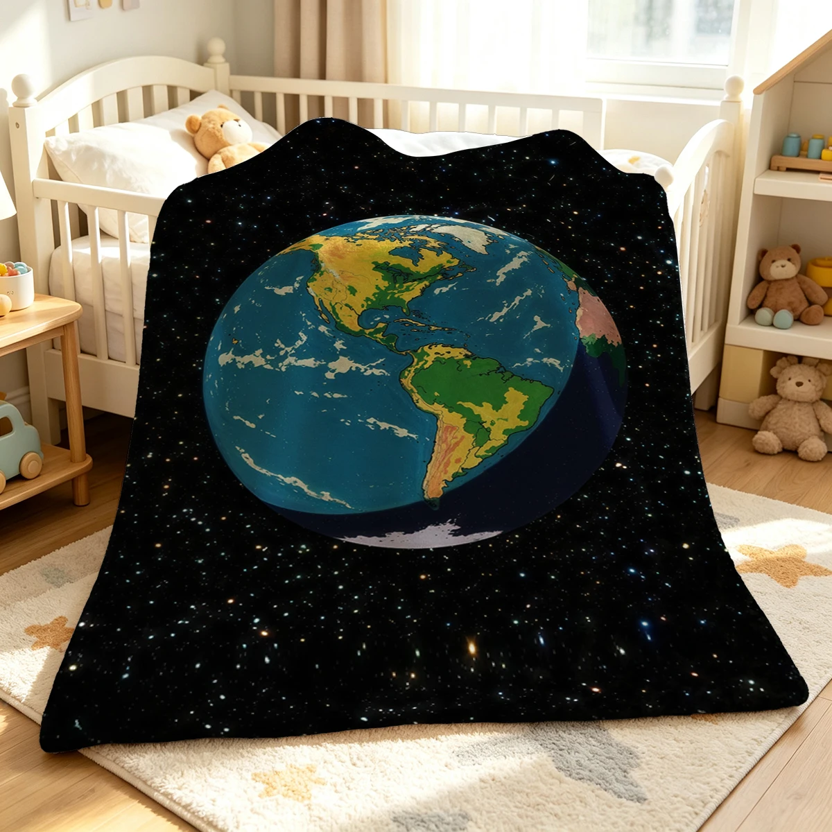 Space Globe Flannel Blanket Warm Soft Halloween Christmas Couch Warm Cozy Decorative Decor Gift for All Season