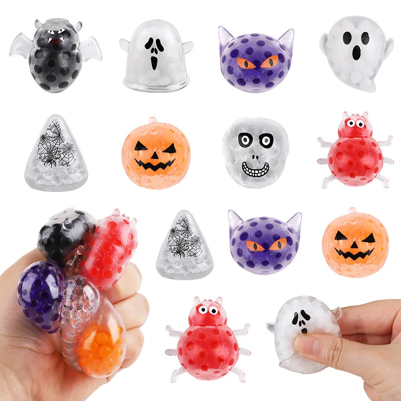 10pcs Random Mix TPR Squeezed Crystal Cartoon Bat Ghost Spider Pumpkin Cat Puzzle Stress Relief Prop Halloween Party Gifts