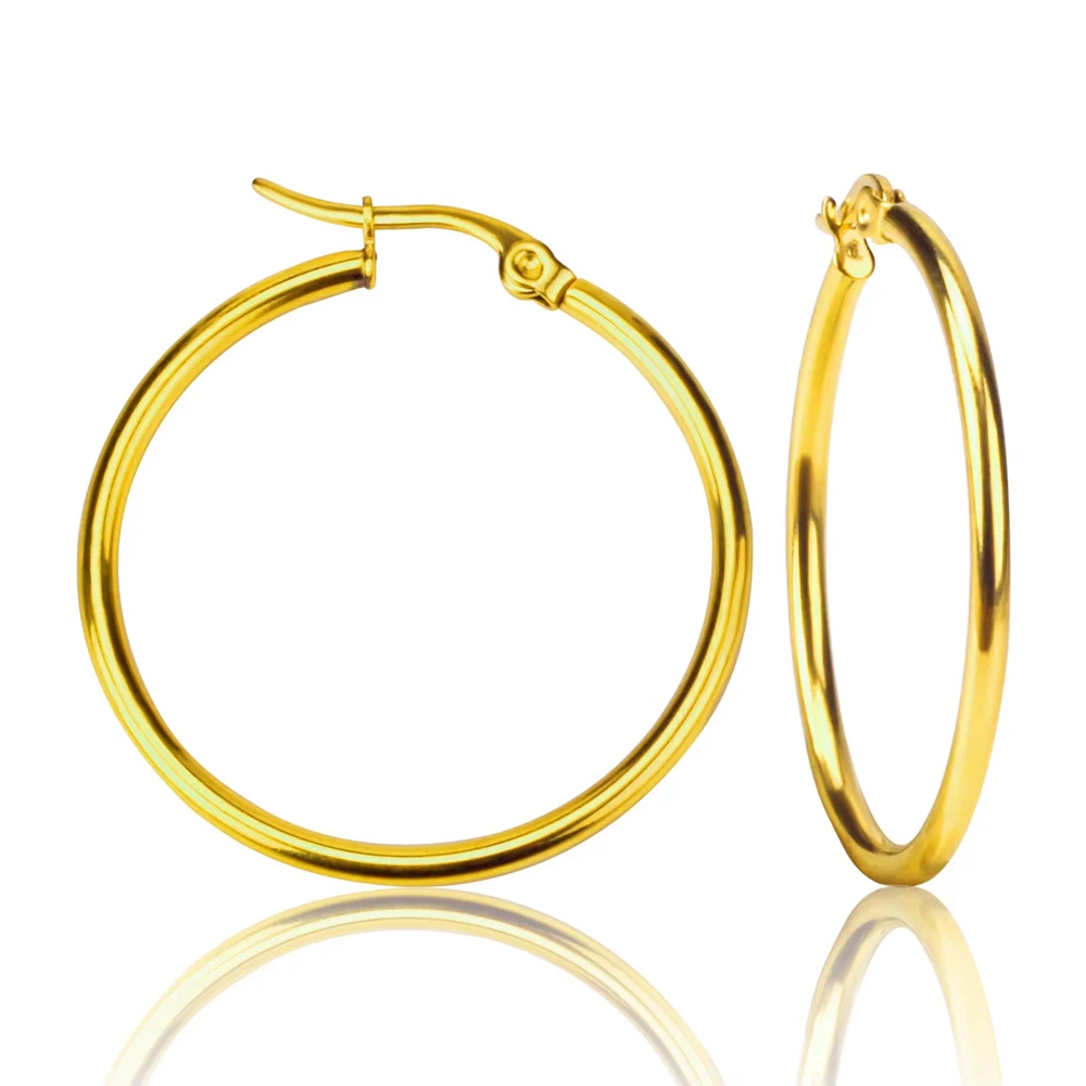 1 Pair of 10-65 MM Stainless Steel Punk Simple Hoop Earrings For Women Gold-plated Round Line Punk Jewelry Earrings