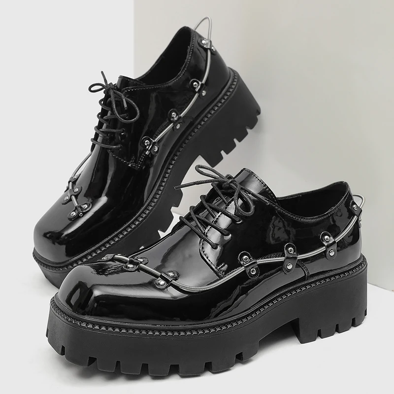 

Brand New Black Brogue Shoes Men Classic Platform Oxford Dress Shoes Men Retro Patent Leather Footwear Low-Ankle Party Shoes