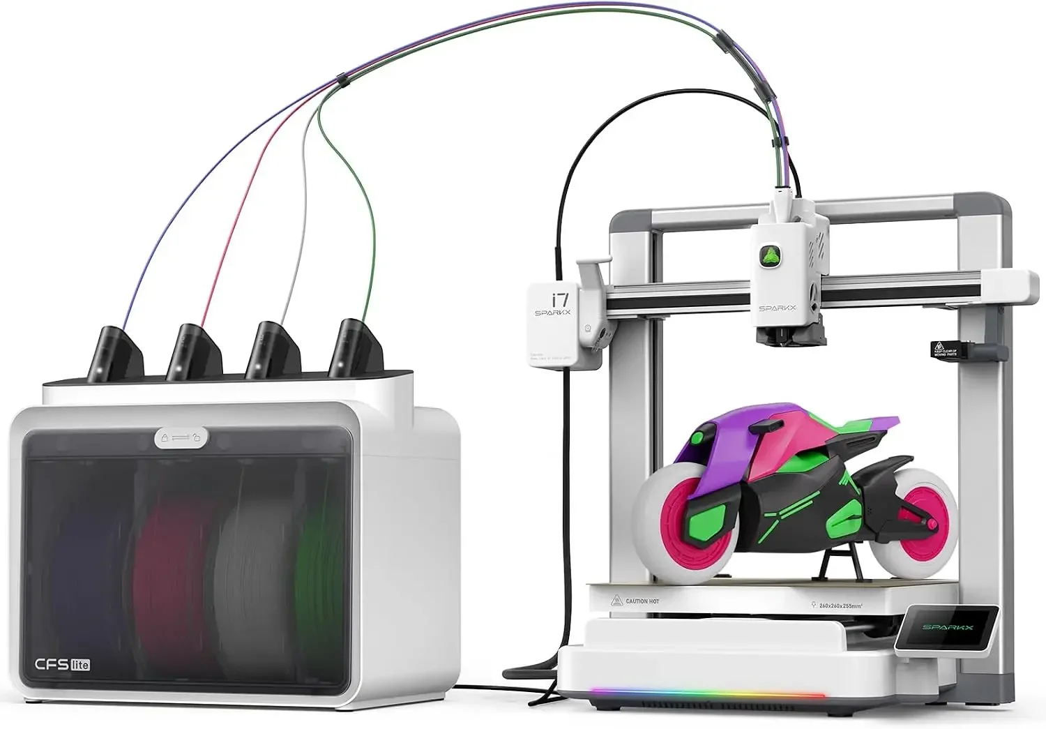 SPARKX i7 Combo 3D Printer, Multi Color with CFS Lite High Speed AI Photo-to-3D Printing 95% Pre-Assemble Auto-Leveling Custom