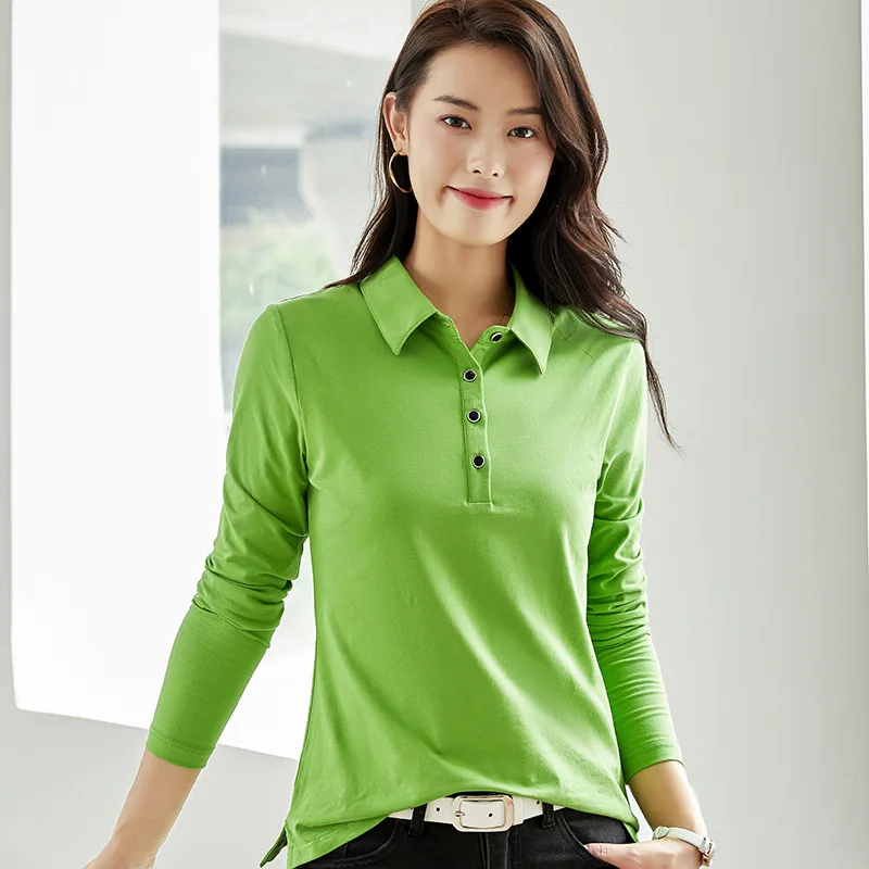 Nieuwe Polo Dames Lange Mouwen Katoenen Shirts Wit Zwart Casual Tops Tees Lente Zomer Dames Pullovers Golfkleding Sportkleding