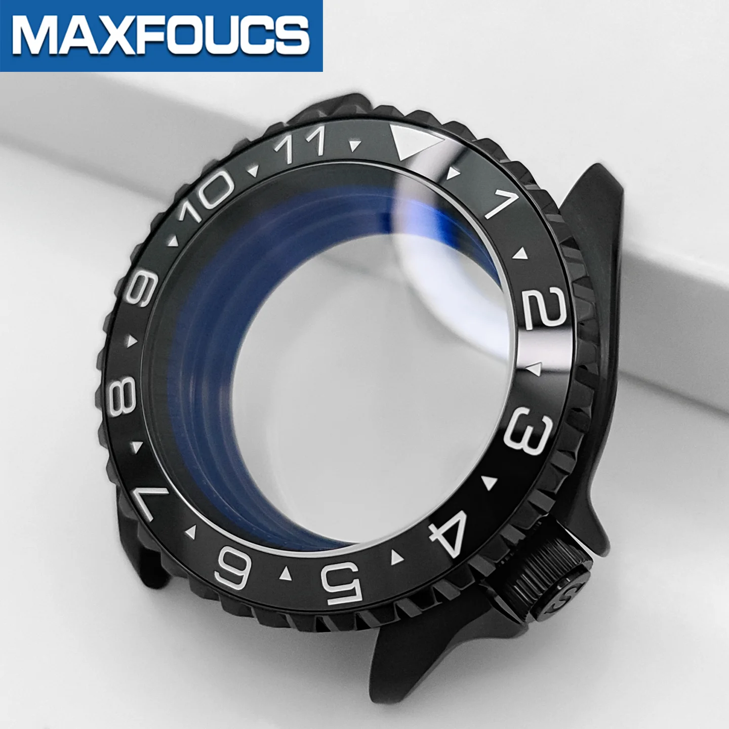 Schwarzes SKX Classic Shiny Uhrengehäuse mit 4-Uhr-Krone, Edelstahl-Finish, MOD NH35 NH36 4R36, Saphirglas, kundenspezifische Teile – Detail 15