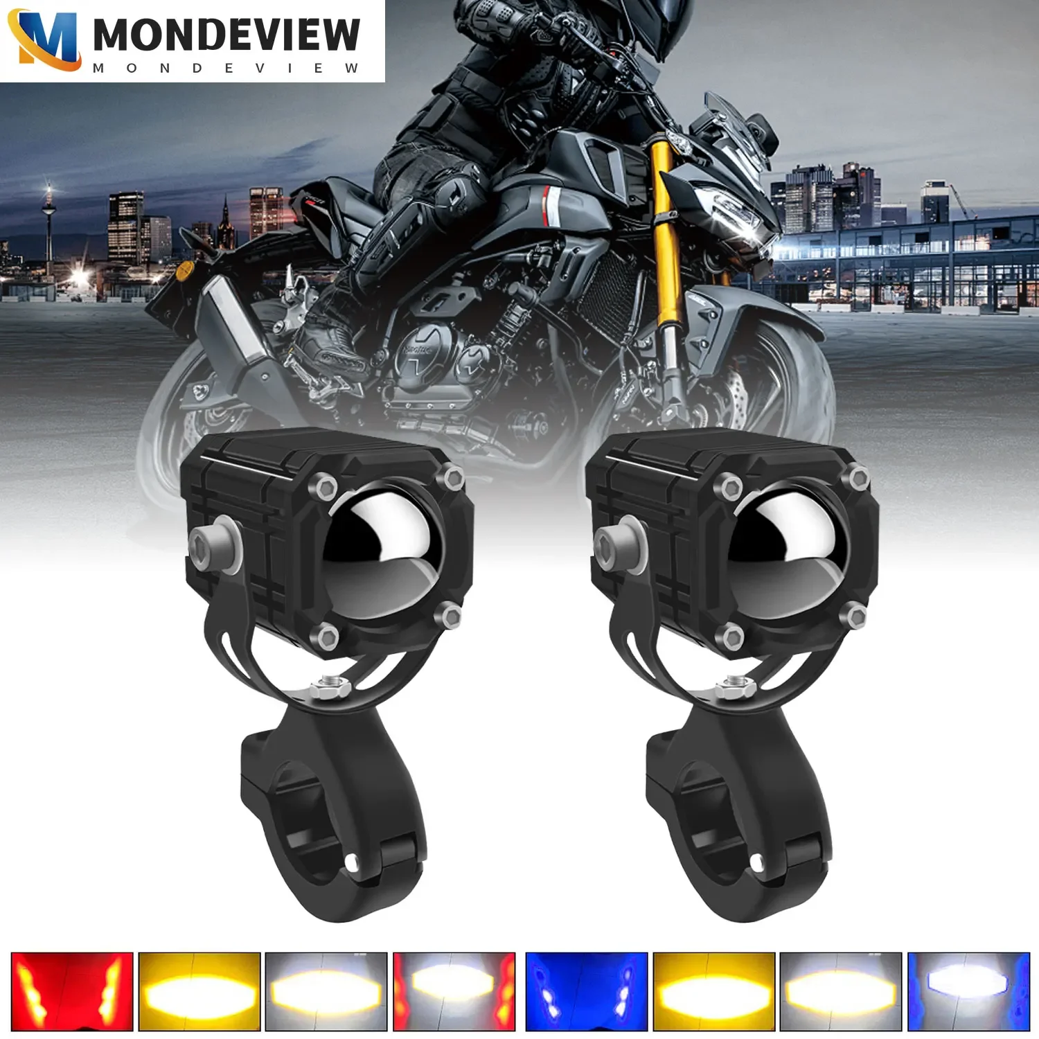 MONDEVIEW S21 motorcycle 6000K blue and red light 8000LM high brightness spotlight 80W auxiliary light suitable for Jeep 4x4 SUV