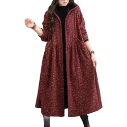 Aggiungi Trench da donna spesso in velluto autunno inverno giacca a vento femminile nuovi frammenti di fiori di canapa in cotone capispalla con cappuccio A532