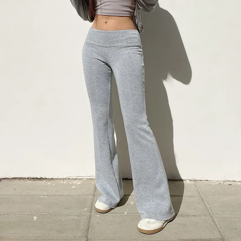 Casual Solid Low Waist Autumn Sweatpants Rolled Korean Fashion Skinny Flared Trousers Cuffs Harajuku Boot Cut Pants