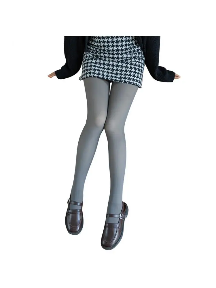 1200d Bikini File Stewardess Grey Leggings Plush Skin Penetrating Fake Flesh High Waist Belly Tight Winter Wear Outside Women