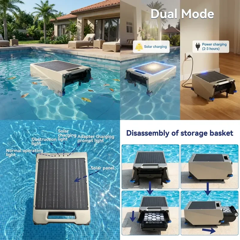 Intelligent Solar ABS Portable Pool Skimmer Robot Cordless Automatic Pool Cleaner for Leaves Insects Floating Debris