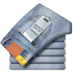 Wthinlee New Stretch Fashion Classic Blue Black Work Denim Business Men's Jeans Casual Straight  Trousers Male Brand Clothing