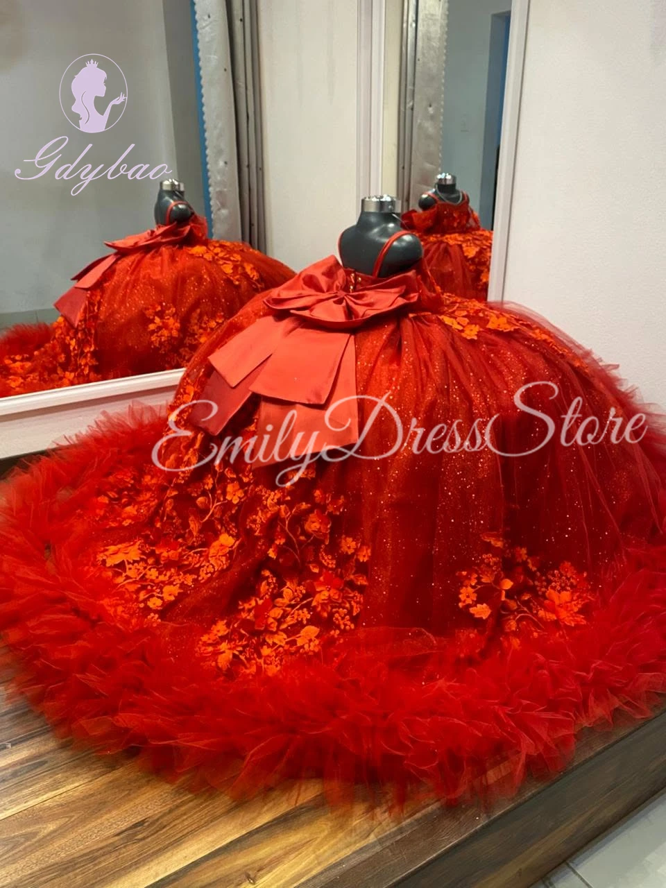 Customized Red Flower Girl Dress For Wedding Lace Elegant 3d Applique Sleeveless Kids Birthday Party First Communion Gown