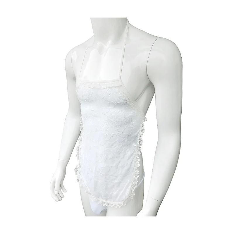 

Мужской комплект нижнего белья Sissy, кружевные прозрачные трусики с рюшами, нижнее белье для геев, прозрачный укороченный топ без рукавов на бретелях и трусики-стринги