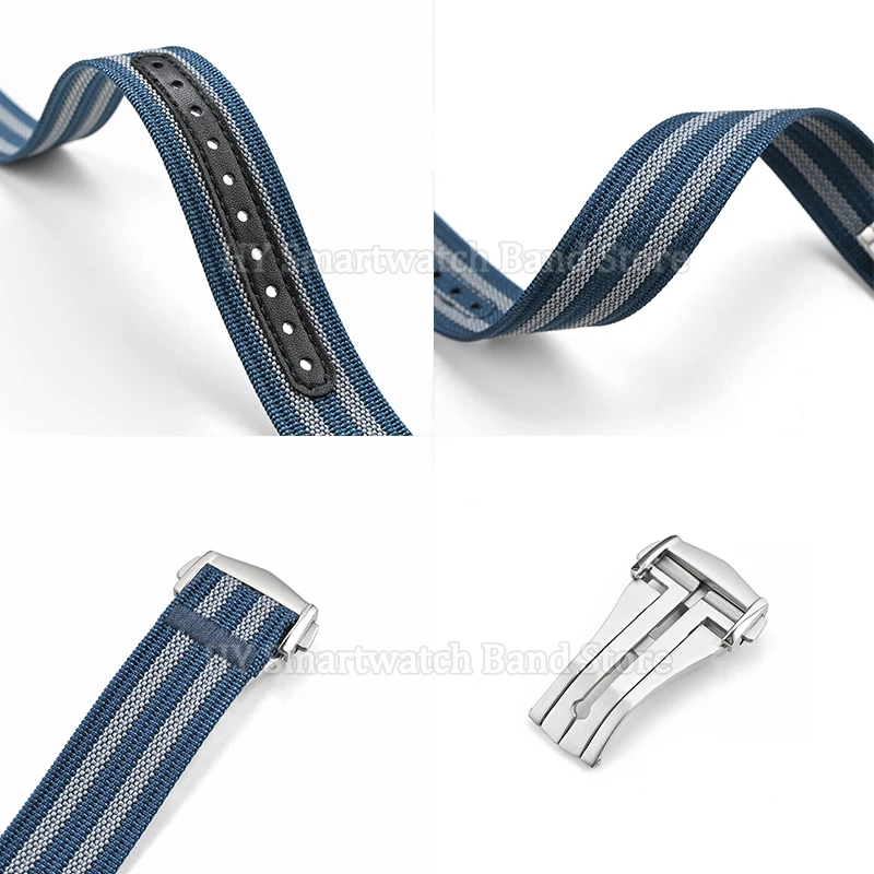 高品質ナイロン時計ストラップ 20mm 22mm オメガ、スウォッチ対応 防水腕時計バンド メタル製折りたたみ式クラスプ 男女兼用 ベルトアクセサリー