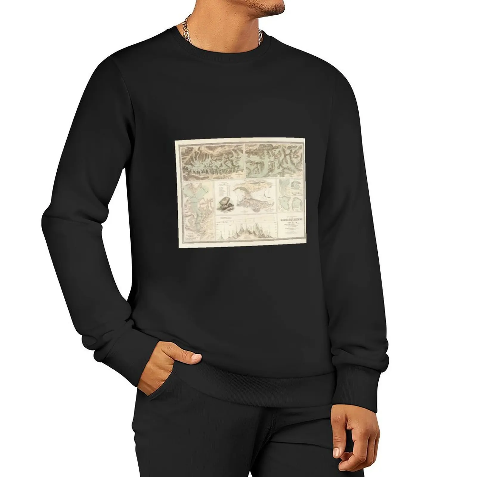 Vintage Alps Glacier Map (1854) Vintage European Geological Atlas Pullover Hoodie streetwear men oversize sweatshirts