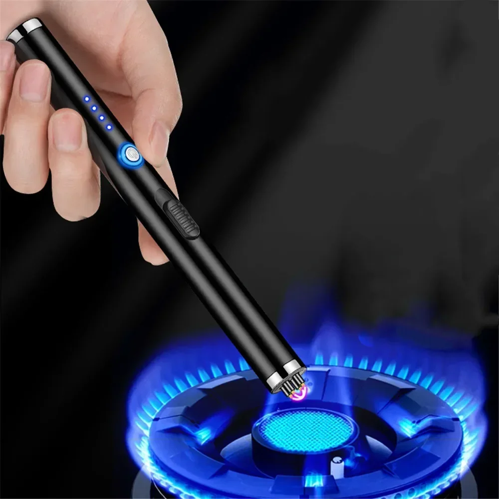 Kitchen Dual Arc Lighter Windproof Long USB Electronic Lighter Gas Stove Candle BBQ Cooking Outdoor Portable Pulse Igniter Gun