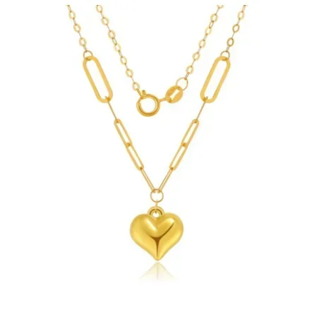 18k real gold necklace for women au750 jewelry fine gold heart pendant necklaces gift for girls O shape chains