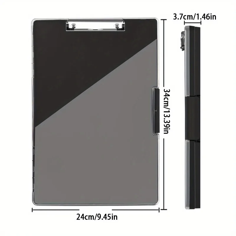 1 Pc Black Clipboard with Storage with 2 Storage Boxes Heavy Duty Clear Visible Top Panel To Store Clipboard Side Opening