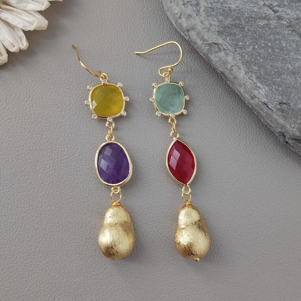 Y·YING  Amethyst Fluorite Jade Dangle Drop Hook Woman Earrings Jewelry Gifts
